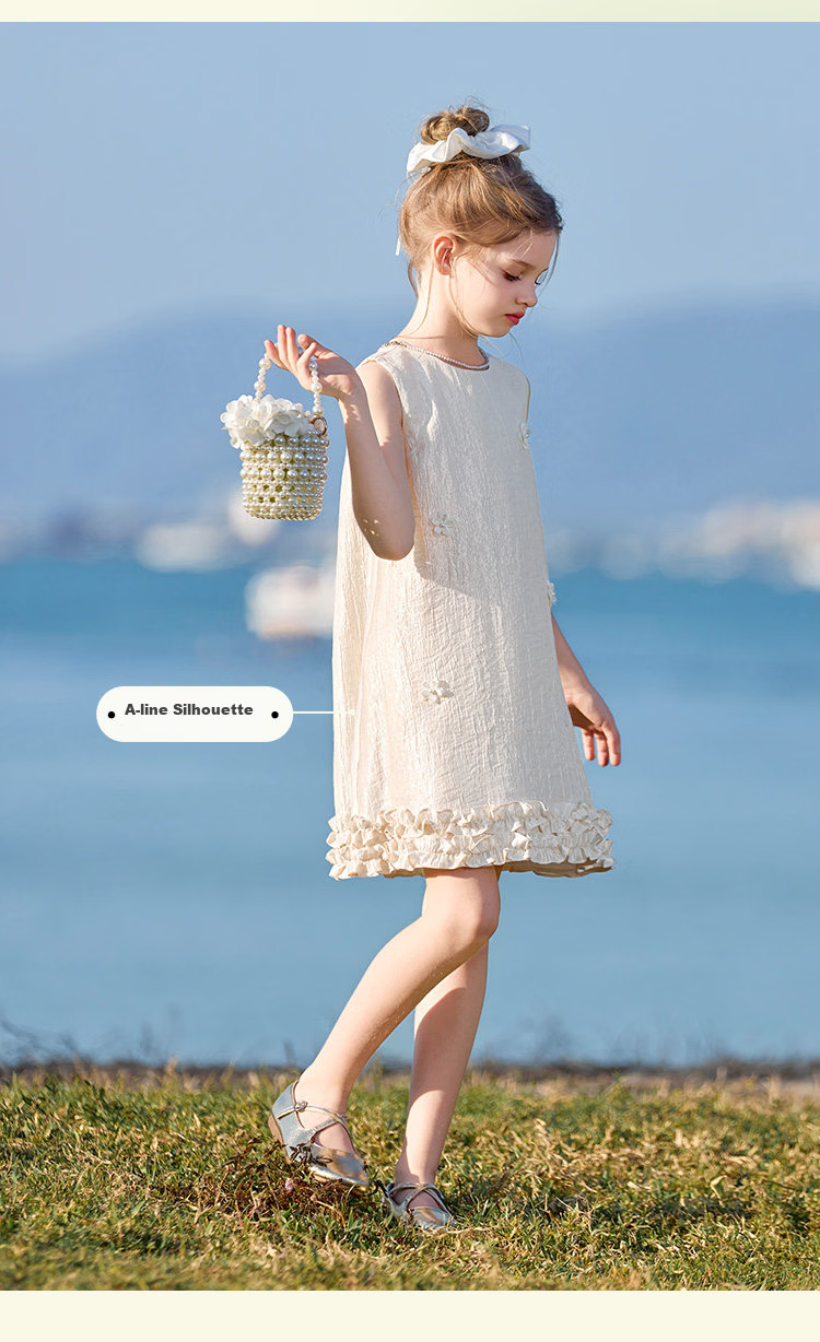 CHANZUIGOU Girls' Tencel Satin Dress 2026 Summer New Ruffled Hem High-End Formal Dress 9